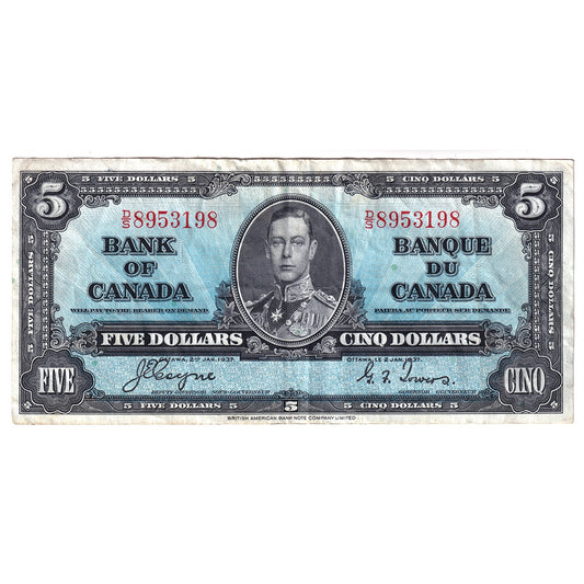 BC-23c 1937 Canada $5 Coyne-Towers, D/S, VF-EF (VF30)