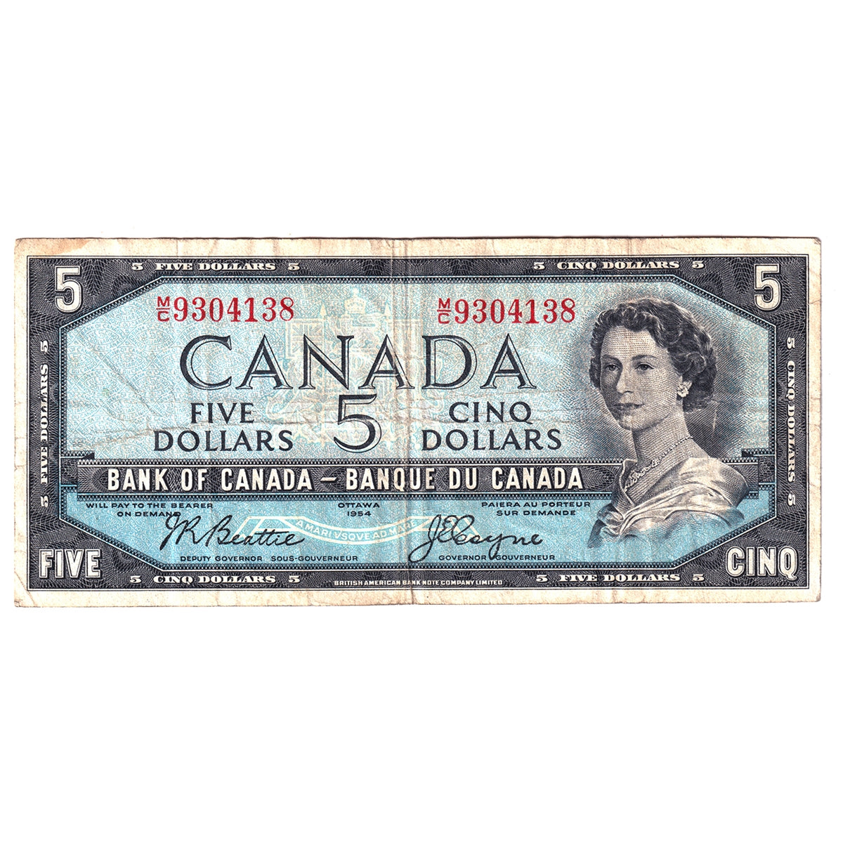 BC-39a 1954 Canada $5 Beattie-Coyne, M/C, Fine (F12)