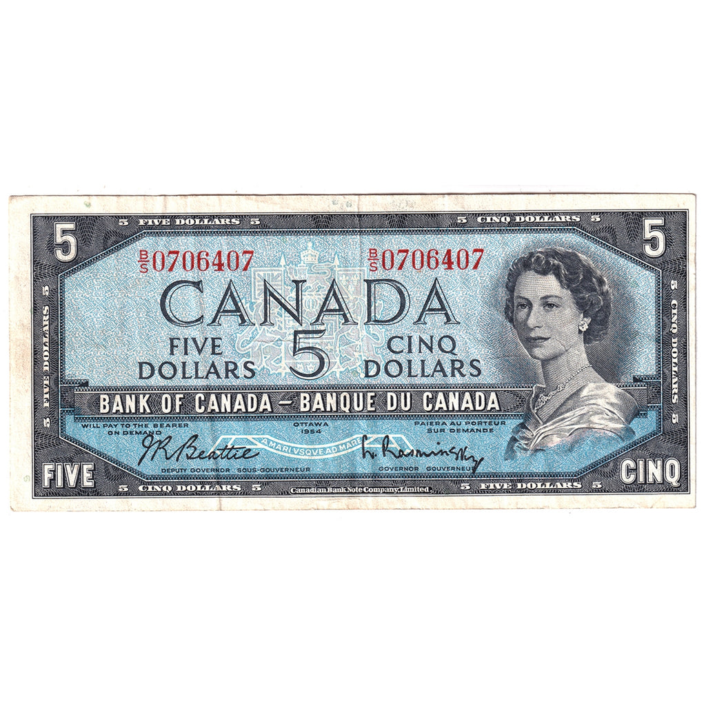 BC-39b 1954 Canada $5 Beattie-Rasminsky, B/S, Very Fine (VF20)