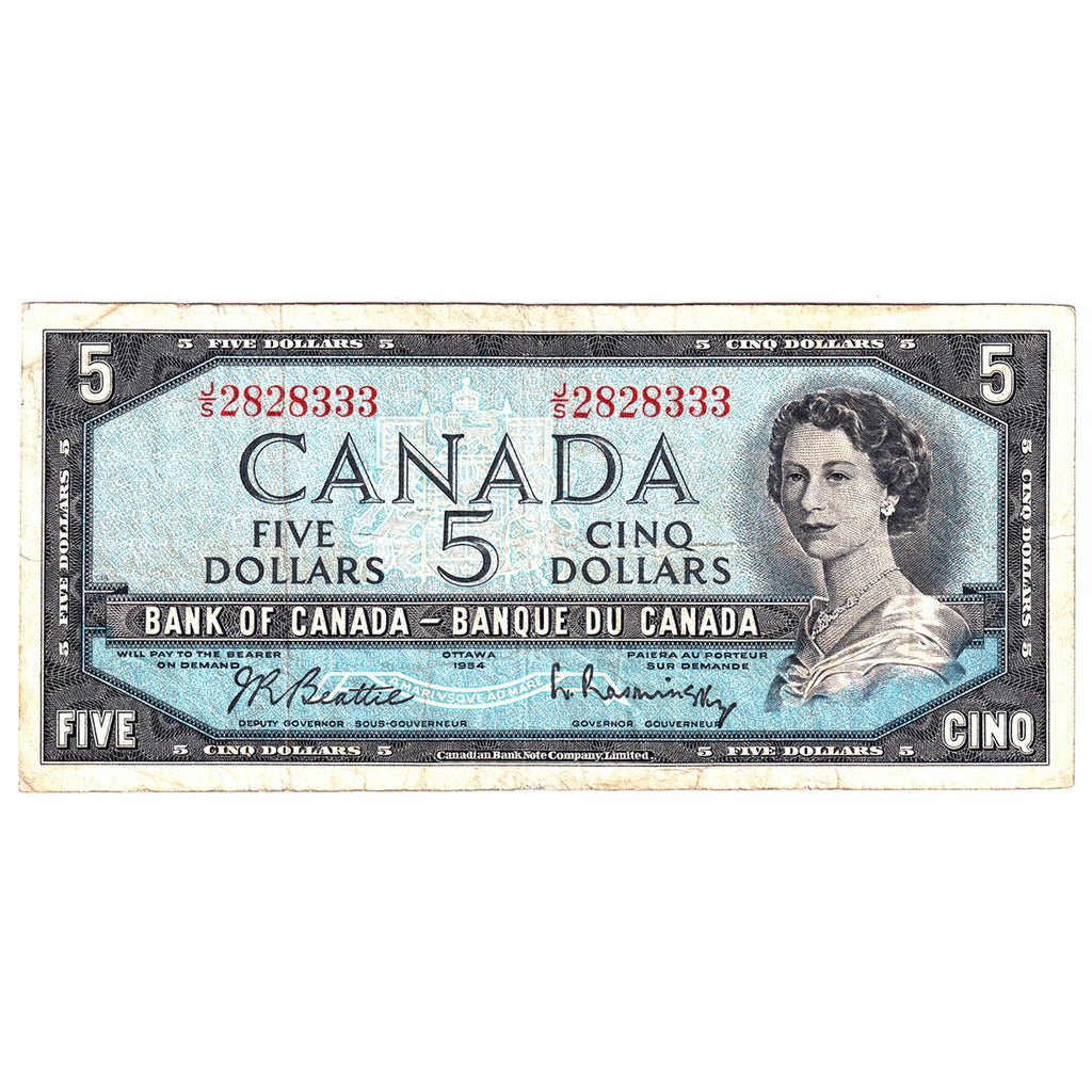 BC-39b 1954 Canada $5 Beattie-Rasminsky, J/S, Fine (F12)