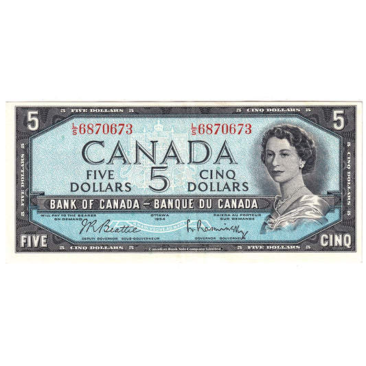 BC-39b 1954 Canada $5 Beattie-Rasminsky, L/S, EF-AU (EF45)
