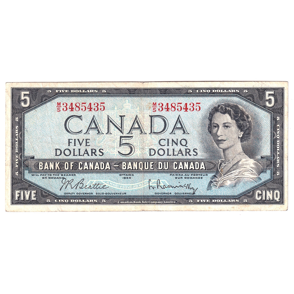 BC-39b 1954 Canada $5 Beattie-Rasminsky, M/S, F-VF (F15)