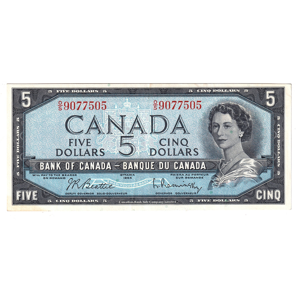 BC-39b 1954 Canada $5 Beattie-Rasminsky, O/S, VF-EF (VF30)