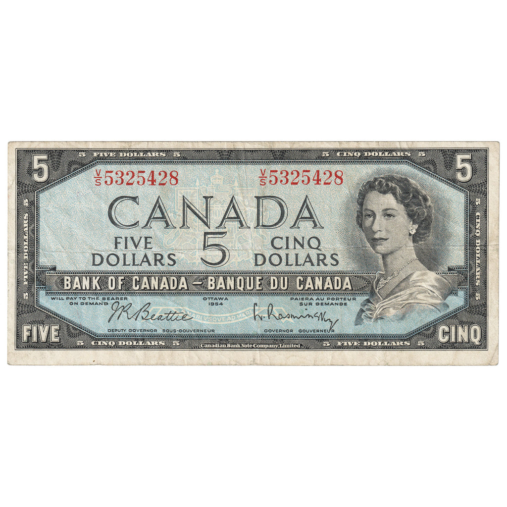 BC-39b 1954 Canada $5 Beattie-Rasminsky, V/S, F-VF (F15)