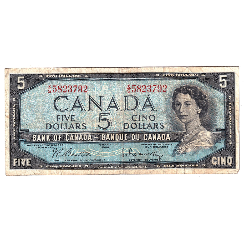 BC-39b 1954 Canada $5 Beattie-Rasminsky, X/S, F-VF (F15)