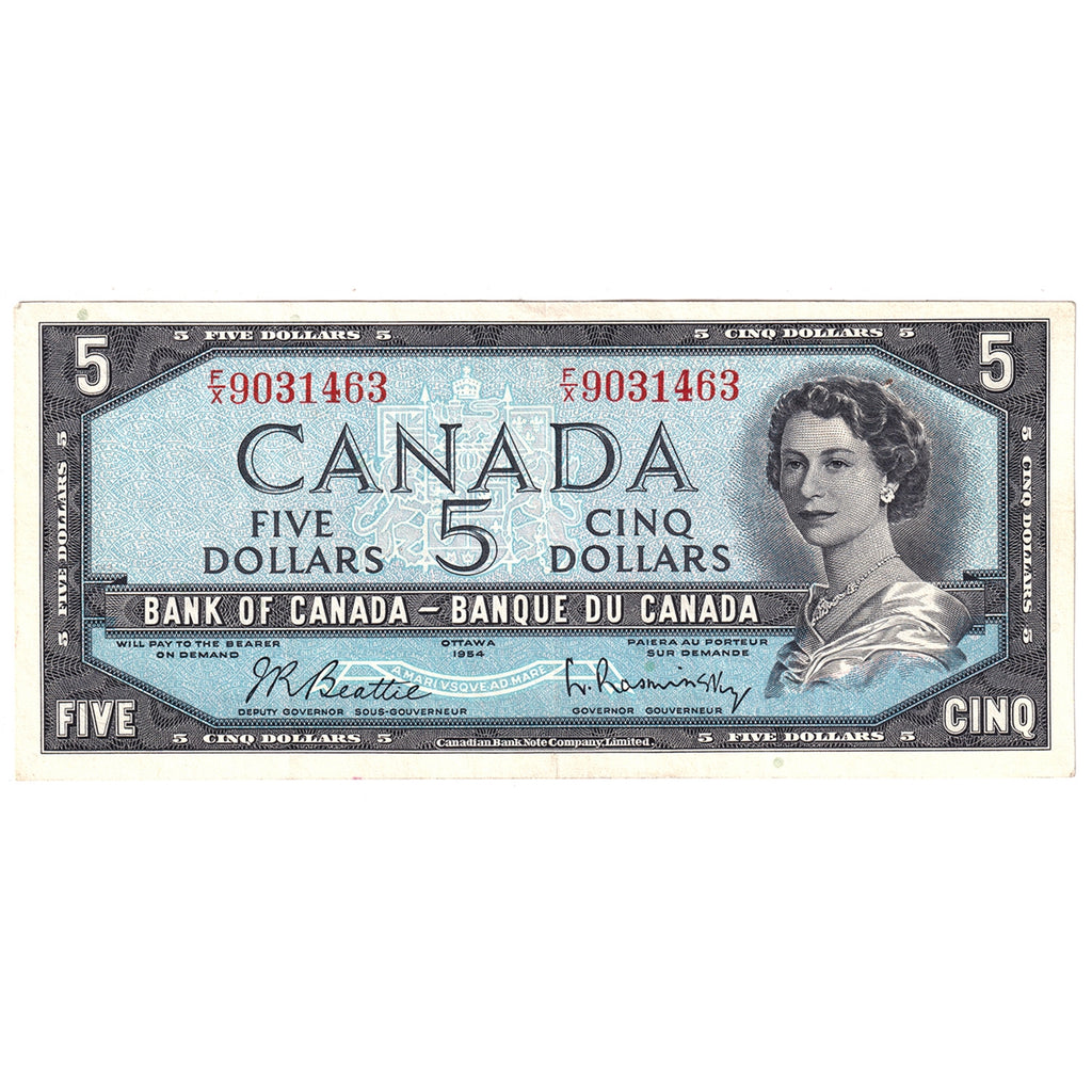 BC-39b 1954 Canada $5 Beattie-Rasminsky, F/X, VF-EF (VF30)