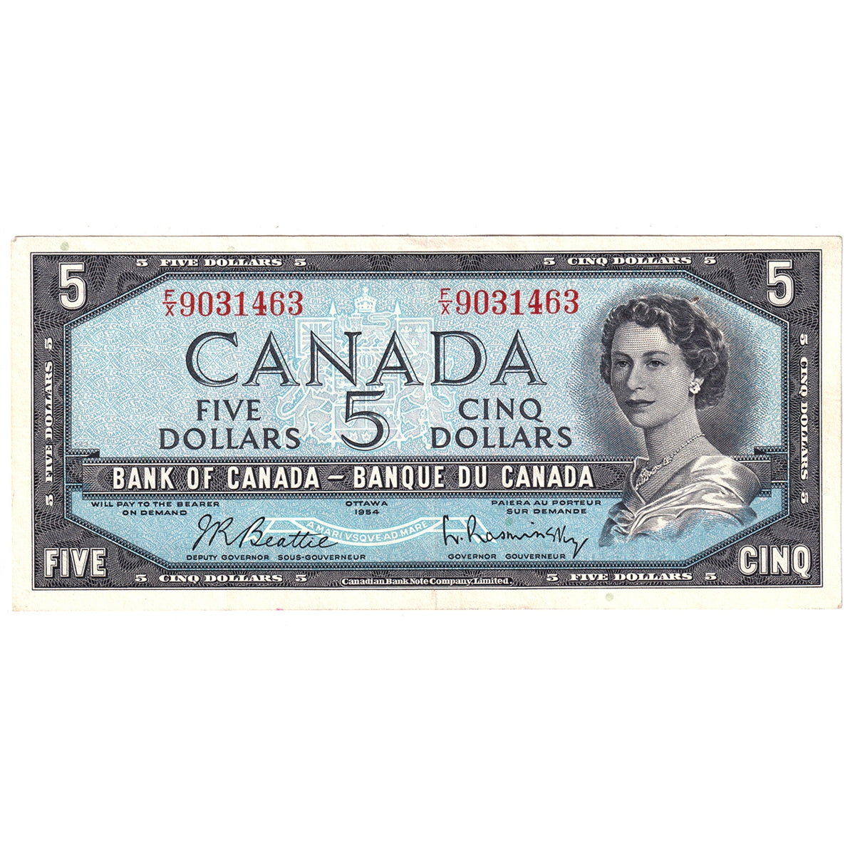 BC-39b 1954 Canada $5 Beattie-Rasminsky, F/X, VF-EF (VF30)