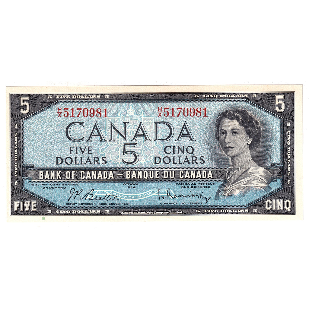 BC-39b 1954 Canada $5 Beattie-Rasminsky, H/X, Choice Uncirculated (CUNC63)