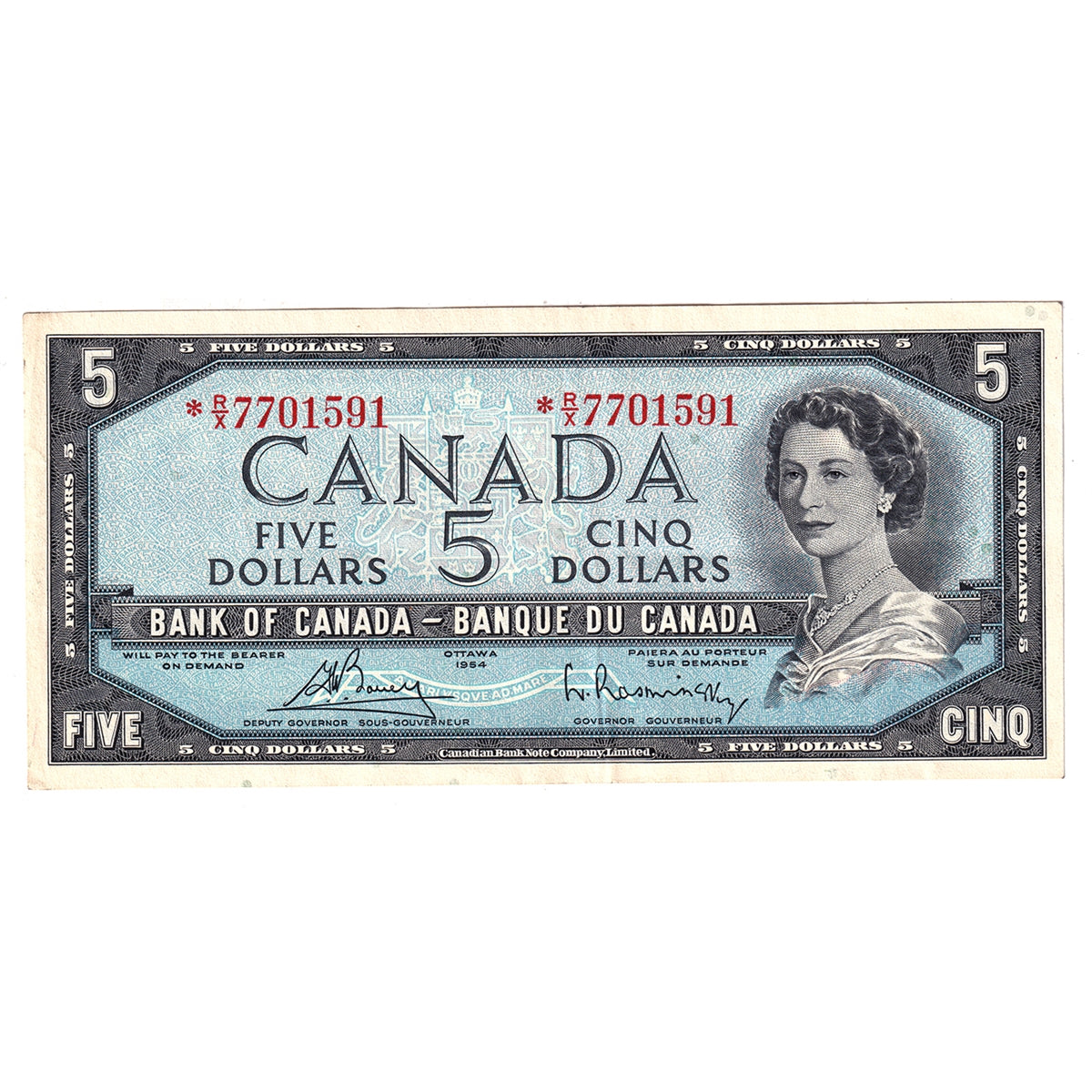 BC-39cA 1954 Canada $5 Bouey-Rasminsky, *R/X Above 7.64M, Extra Fine (EF40)