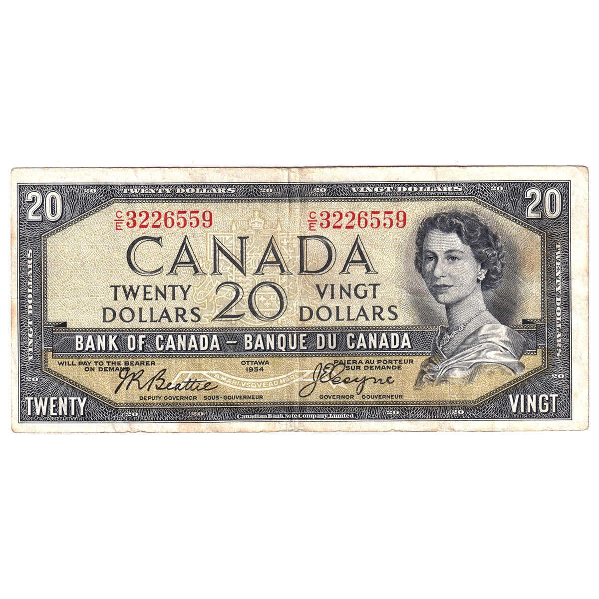 BC-33b 1954 Canada $20 Beattie-Coyne, Devil's Face, C/E, F-VF (F15)