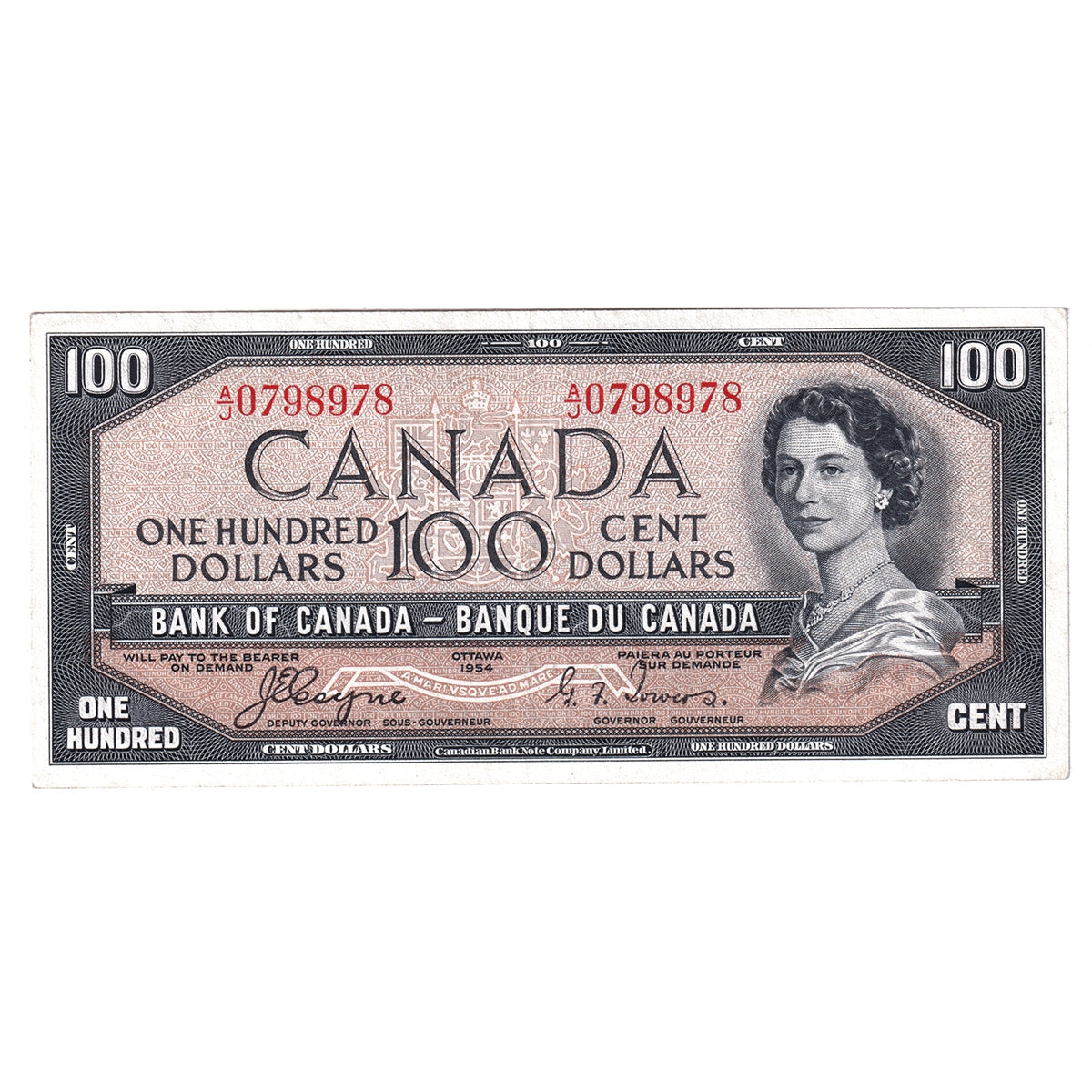 BC-35a 1954 Canada $100 Coyne-Towers, Devil's Face, A/J, VF