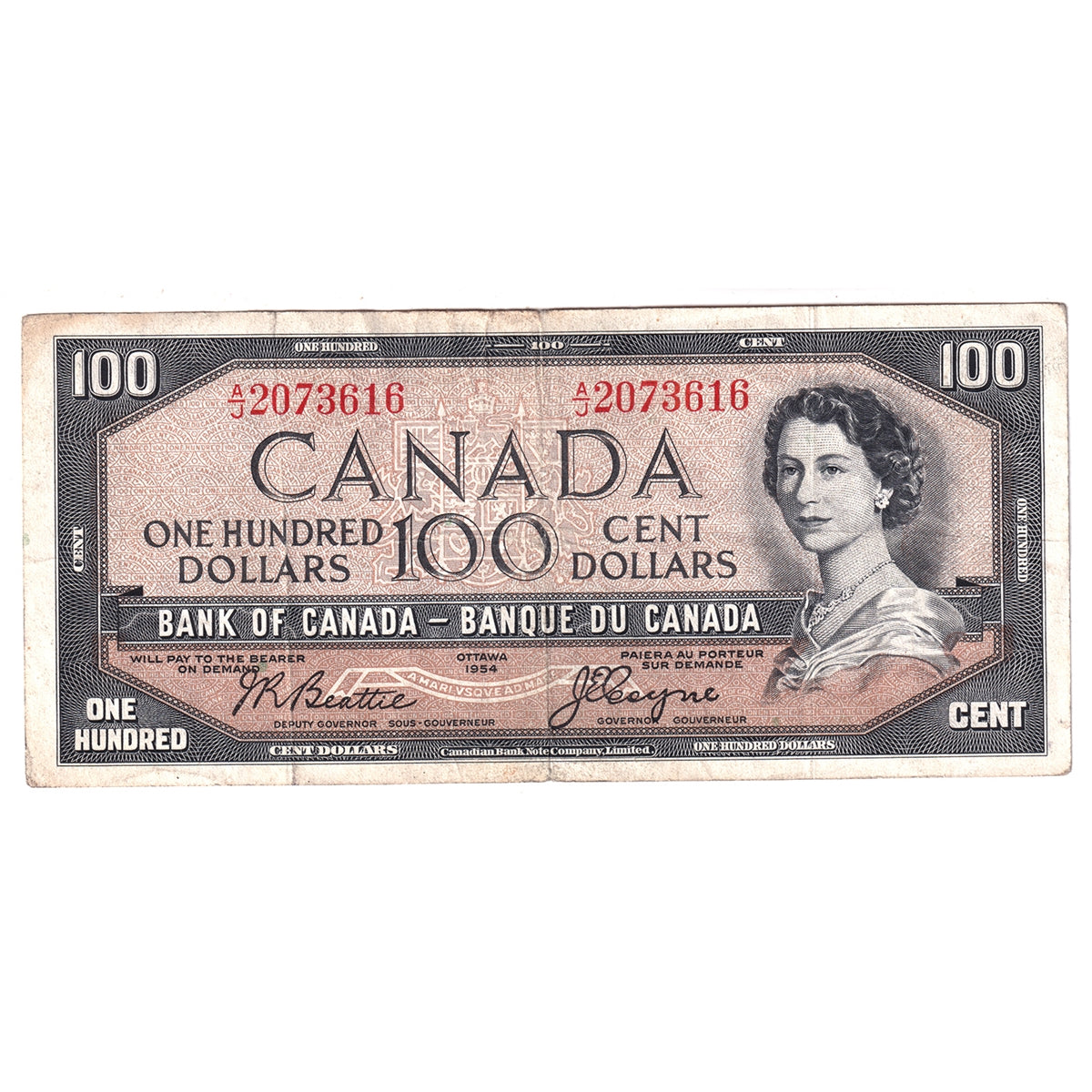BC-35b 1954 Canada $100 Beattie-Coyne, Devil's Face, A/J, F-VF (F15)