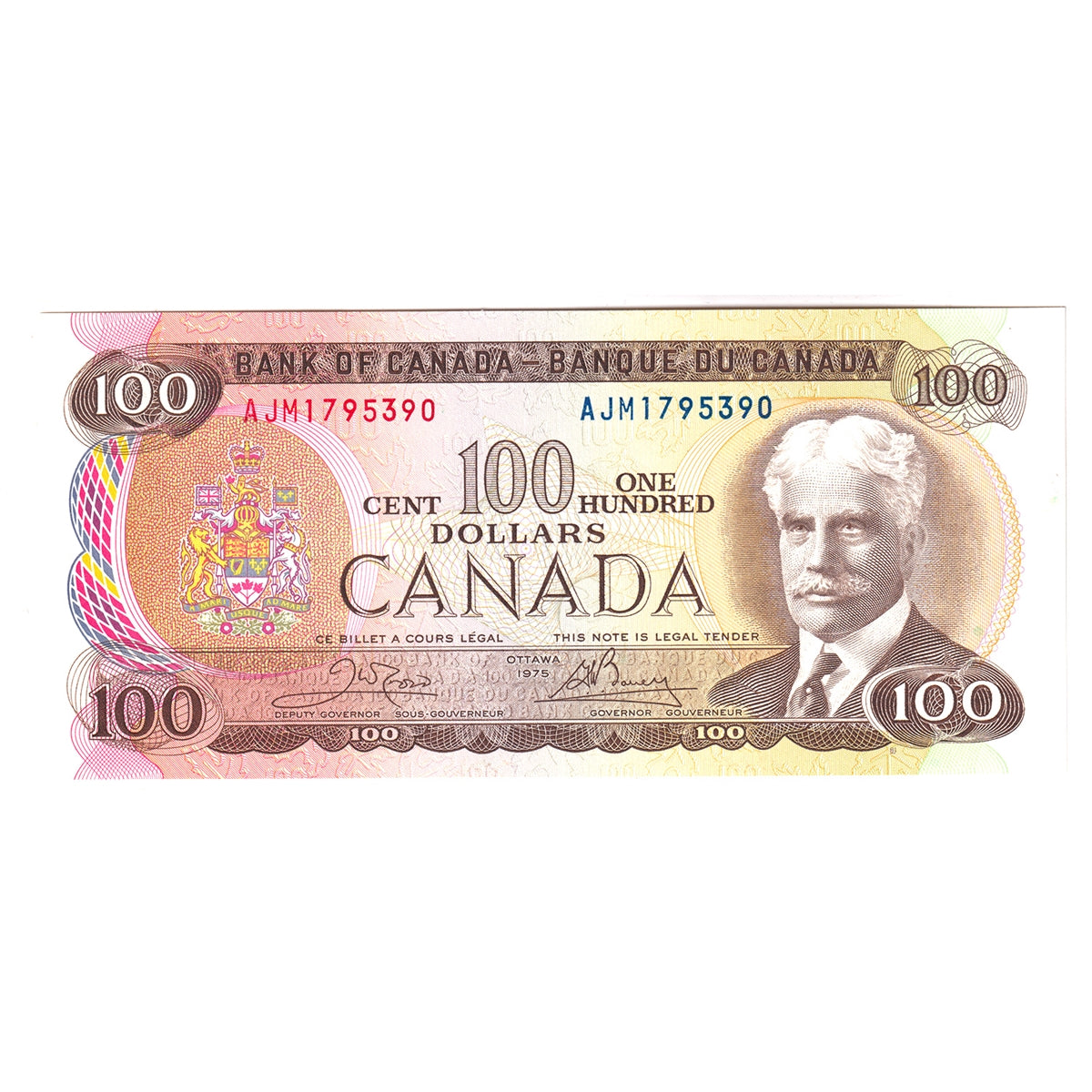 BC-52b 1975 Canada $100 Crow-Bouey, AJM, Uncirculated (MS60)