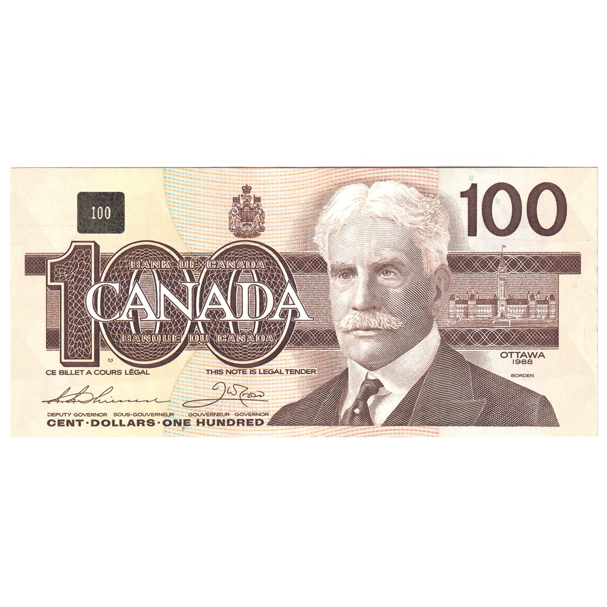BC-60a 1988 Canada $100 Thiessen-Crow, AJP, Circ