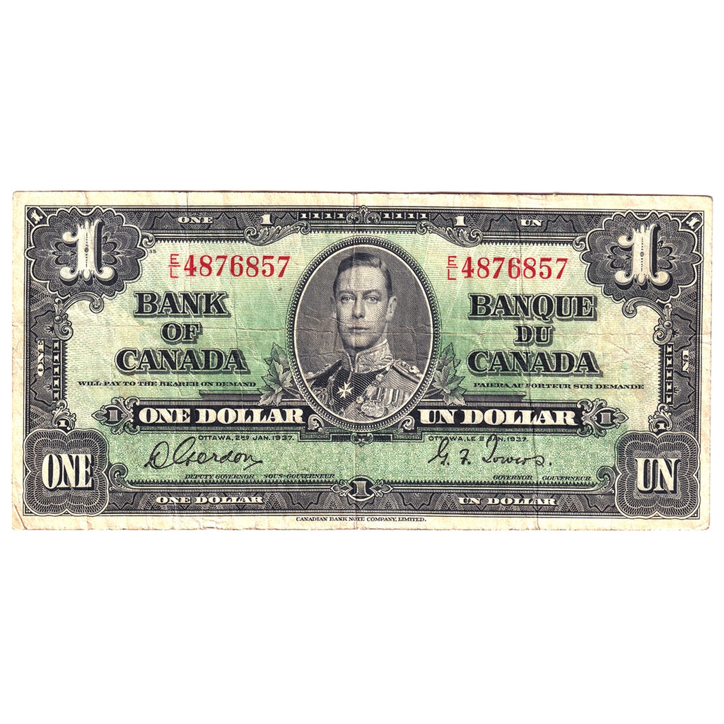 BC-21c 1937 Canada $1 Gordon-Towers, E/L, F-VF (F15)