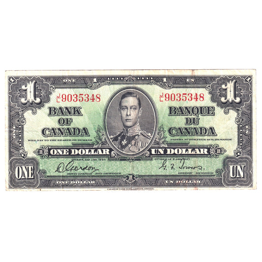 BC-21c 1937 Canada $1 Gordon-Towers, J/L, F-VF (F15)