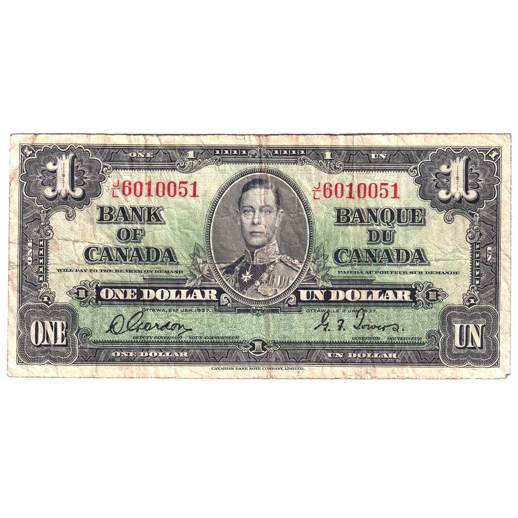 BC-21c 1937 Canada $1 Gordon-Towers, J/L, Fine (F12)