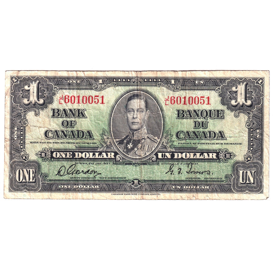 BC-21c 1937 Canada $1 Gordon-Towers, J/L, Fine (F12)