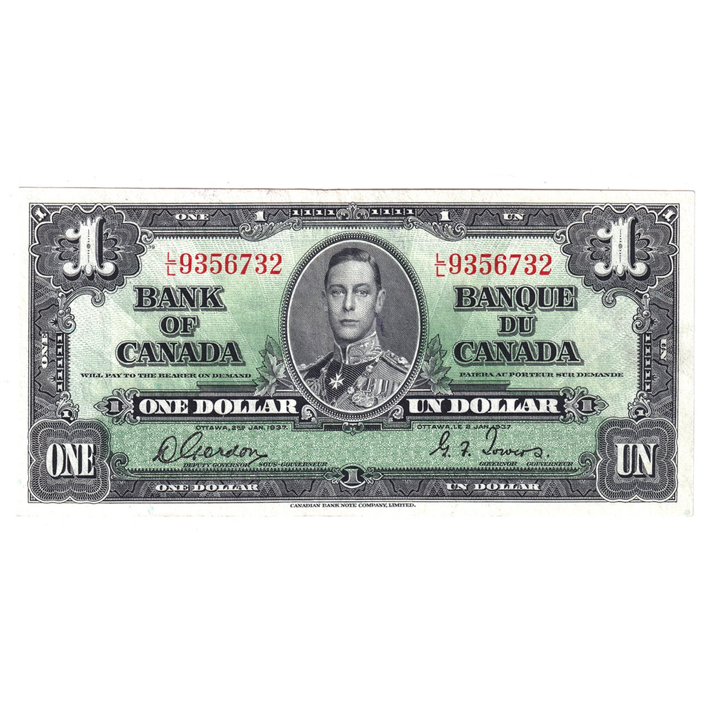 BC-21c 1937 Canada $1 Gordon-Towers, L/L, VF-EF (VF30)