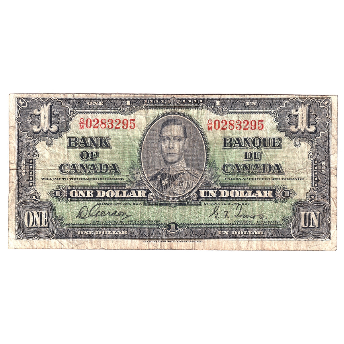 BC-21c 1937 Canada $1 Gordon-Towers, G/M, Circ