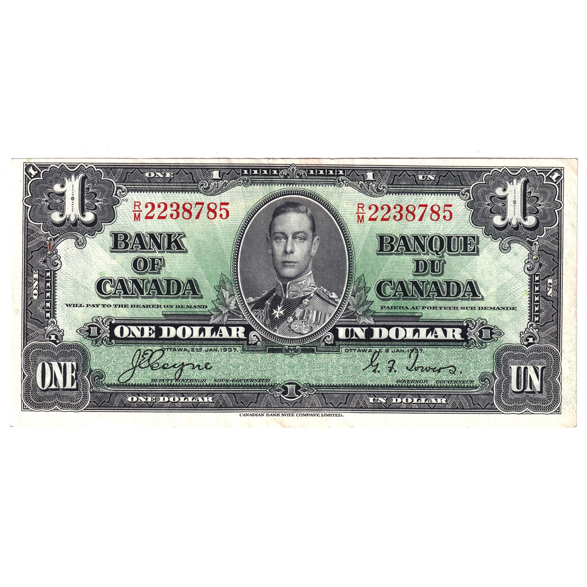BC-21d 1937 Canada $1 Coyne-Towers, R/M, Almost Uncirculated (AU50)