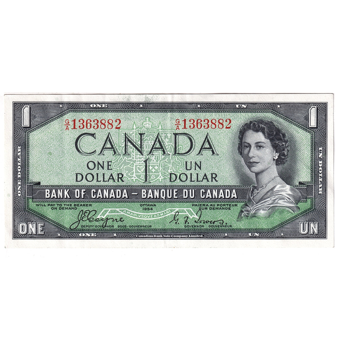 BC-29a 1954 Canada $1 Coyne-Towers, Devil's Face, G/A, Extra Fine (EF40)