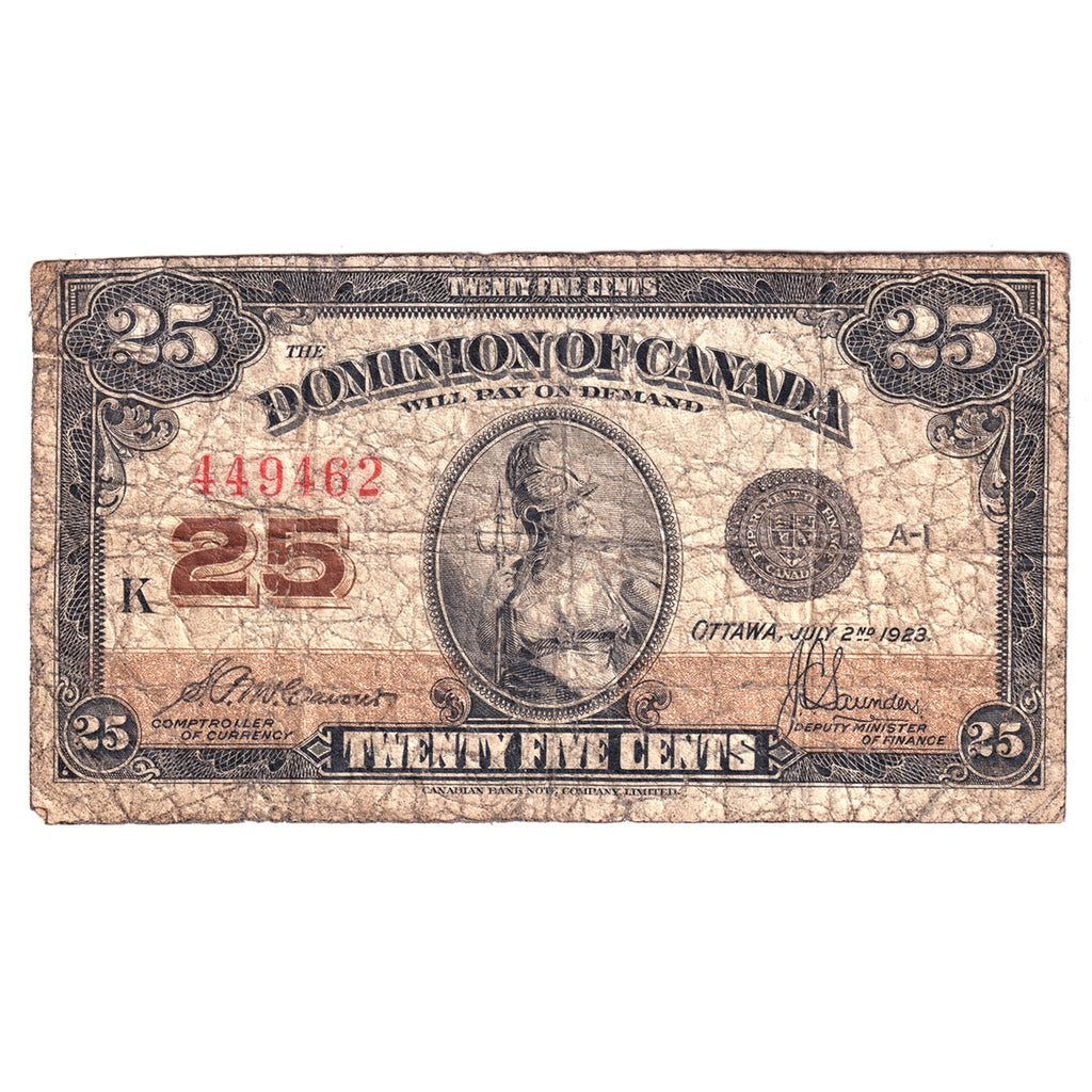 DC-24c 1923 Dominion 25 cent Shinplaster McCavour-Saunders, G-VG (G6)