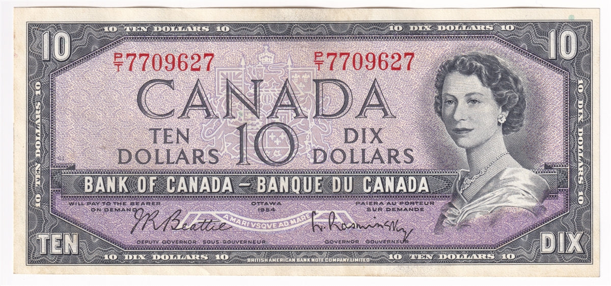 BC-40b 1954 Canada $10 Beattie-Rasminsky, P/T, EF-AU (EF45)