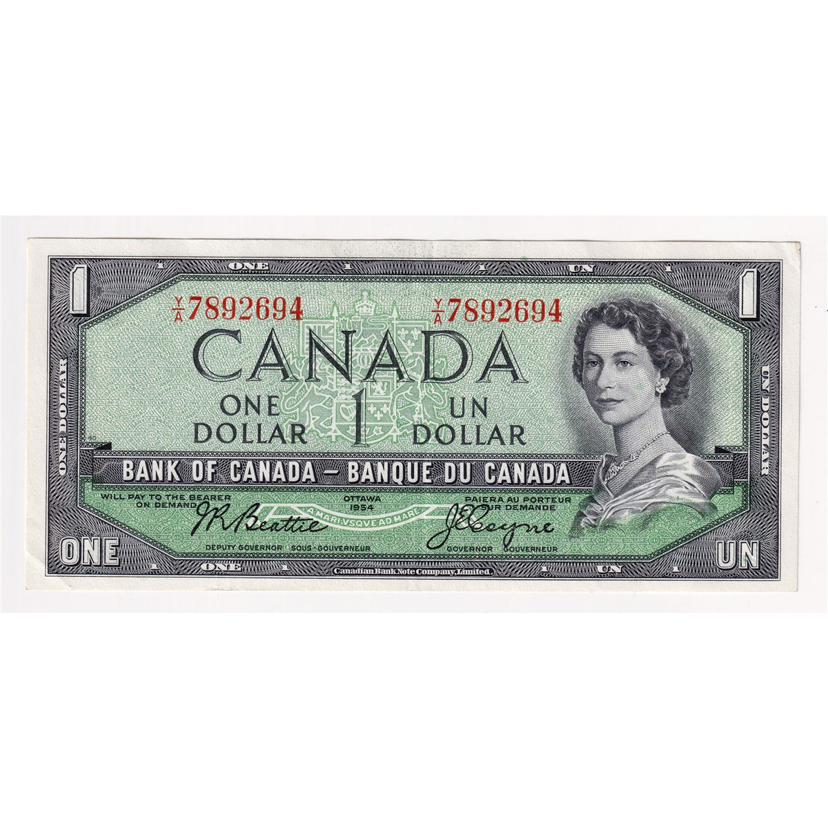 BC-37a 1954 Canada $1 Beattie-Coyne, Y/A, EF-AU (EF45)