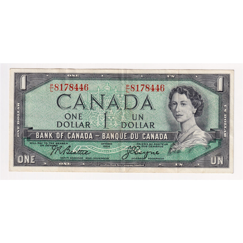 BC-37a 1954 Canada $1 Beattie-Coyne, P/L, VF-EF (VF30)