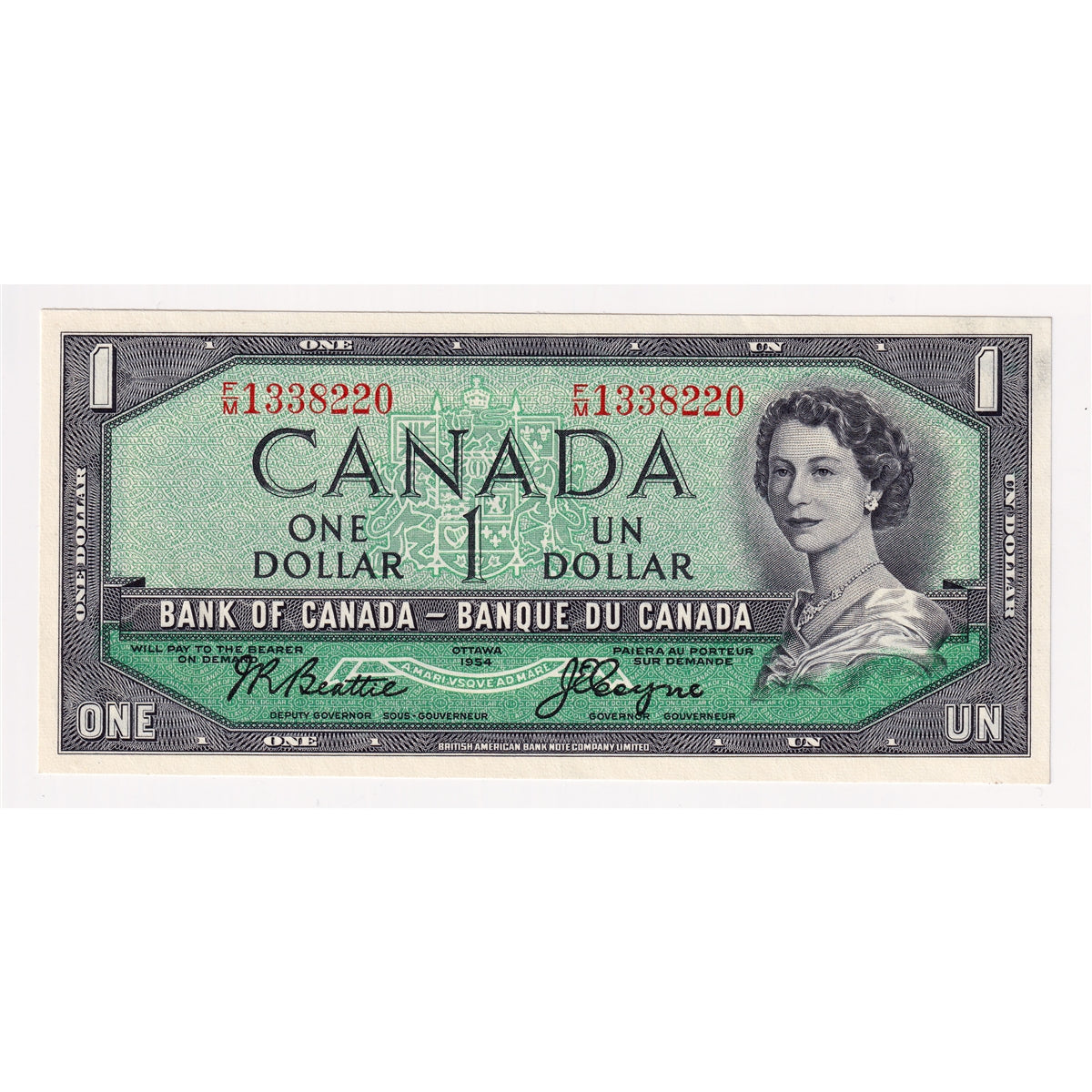 BC-37a-i 1954 Canada $1 Beattie-Coyne, F/M, AU-UNC (AU55)