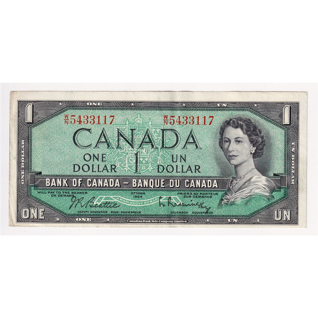 BC-37b 1954 Canada $1 Beattie-Rasminsky, W/N, EF-AU (EF45)