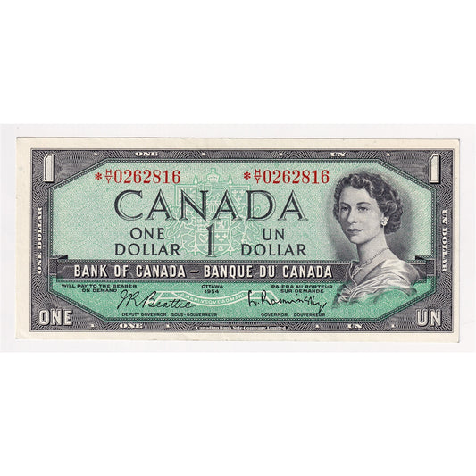 BC-37bA 1954 Canada $1 Beattie-Rasminsky, *H/Y, Almost Uncirculated (AU50)