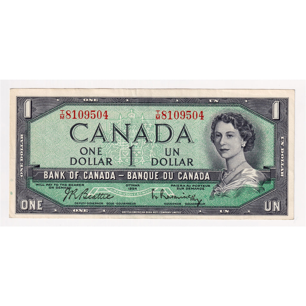 BC-37b-i 1954 Canada $1 Beattie-Rasminsky, T/M, Extra Fine (EF40)