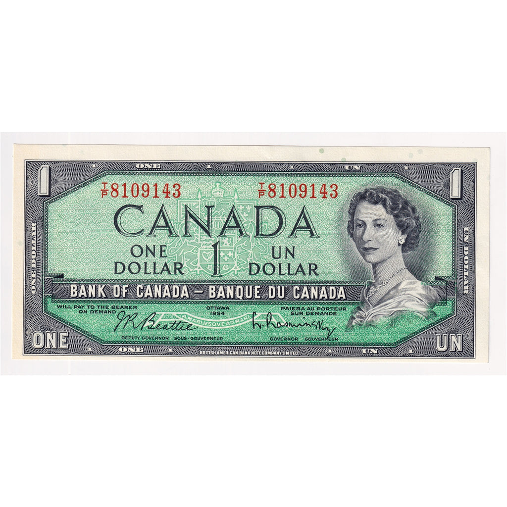 BC-37b-i 1954 Canada $1 Beattie-Rasminsky, T/P, Uncirculated (MS60)