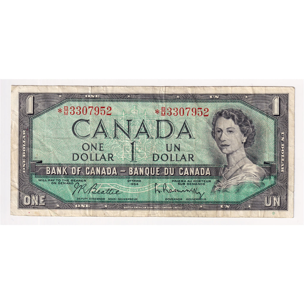 BC-37bA-i 1954 Canada $1 Beattie-Rasminsky, *B/M, F-VF (F15)