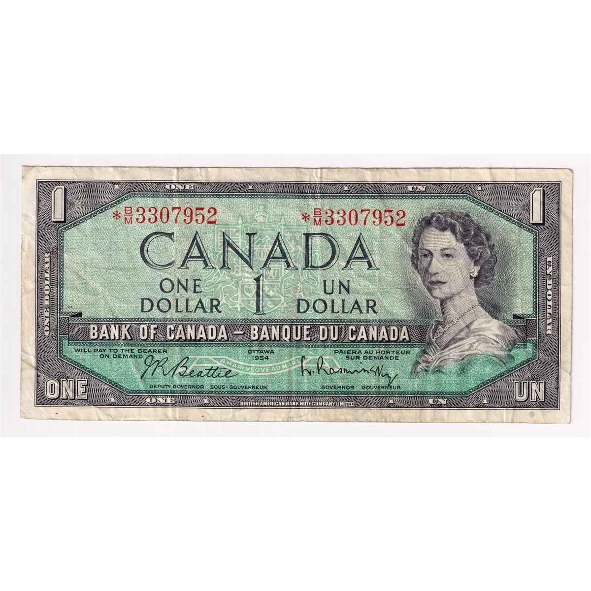 BC-37bA-i 1954 Canada $1 Beattie-Rasminsky, *B/M, F-VF (F15)