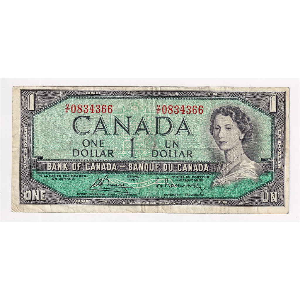 BC-37c 1954 Canada $1 Bouey-Rasminsky, V/F, F-VF (F15)