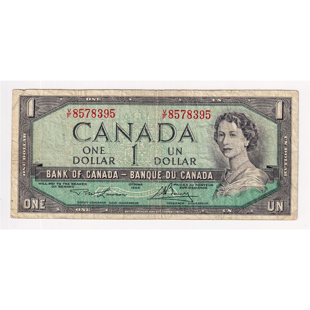 BC-37d 1954 Canada $1 Lawson-Bouey, V/F, Very Good (VG8)