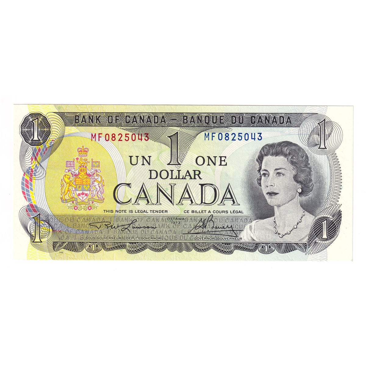 BC-46a 1973 Canada $1 Lawson-Bouey, MF, Uncirculated (MS60)