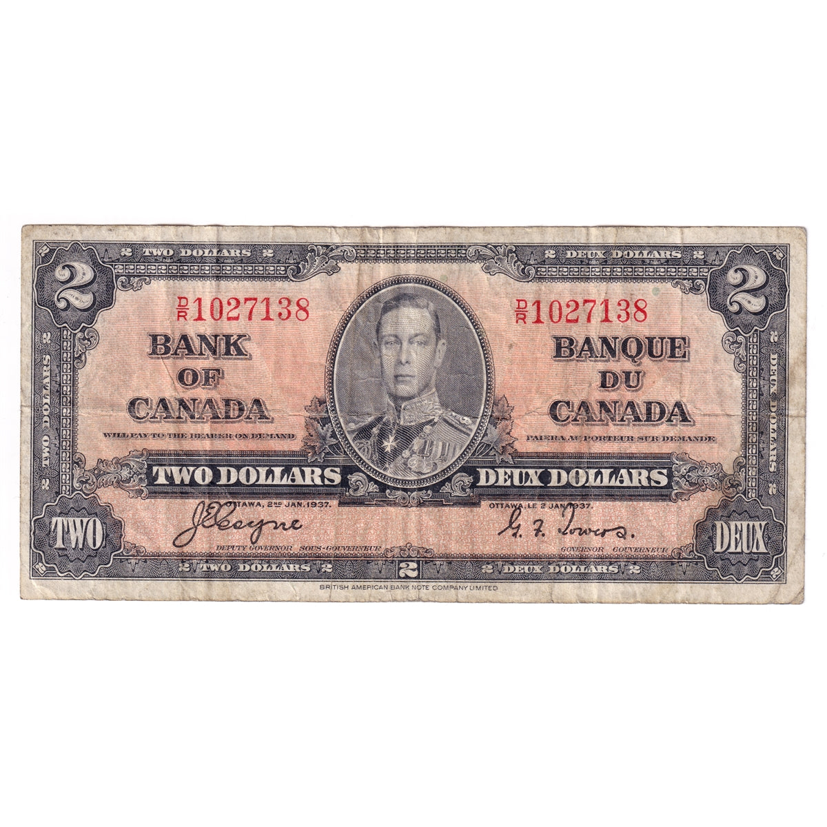 BC-22c 1937 Canada $2 Coyne-Towers, D/R, F