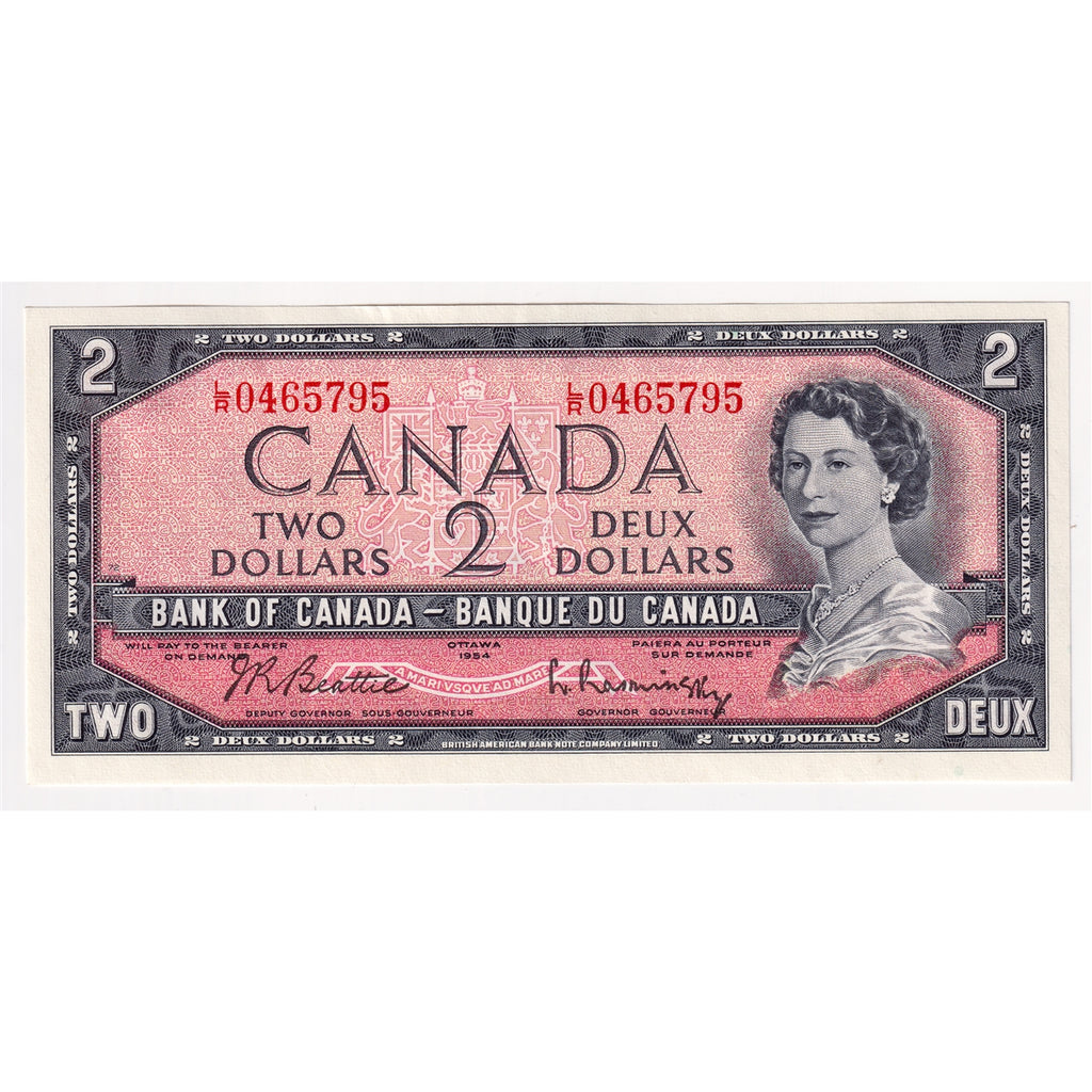 BC-38b 1954 Canada $2 Beattie-Rasminsky, L/R, AU-UNC (AU55)