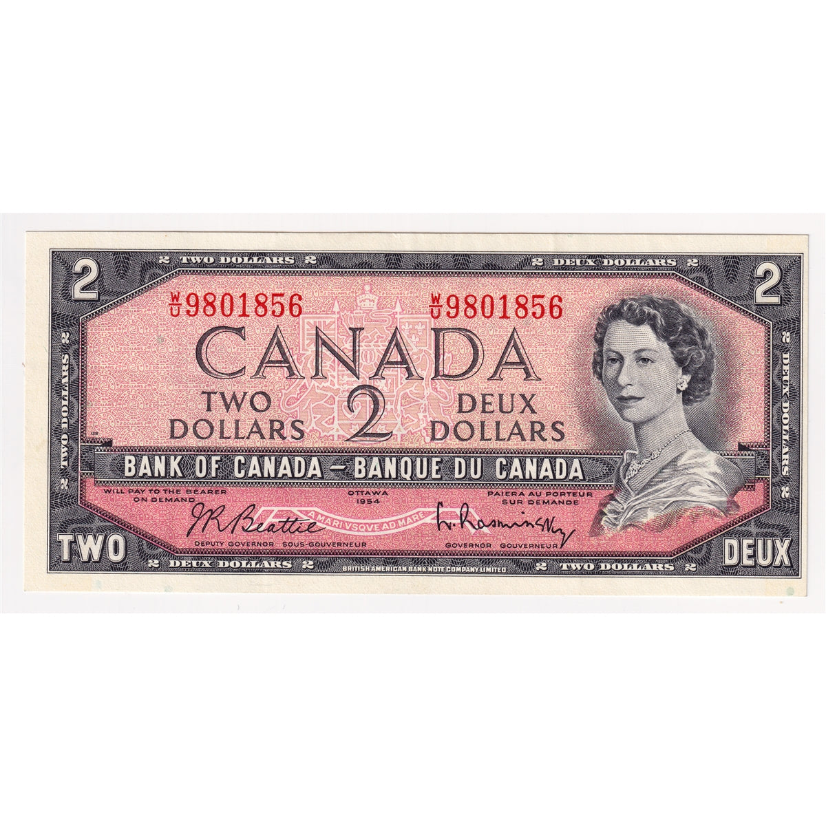BC-38b 1954 Canada $2 Beattie-Rasminsky, W/U, VF-EF (VF30)