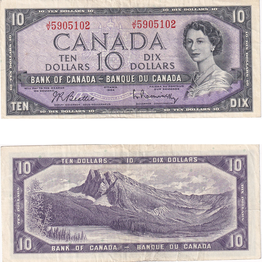 BC-40b 1954 Canada $10 Beattie-Rasminsky, J/V, Very Fine (VF20)