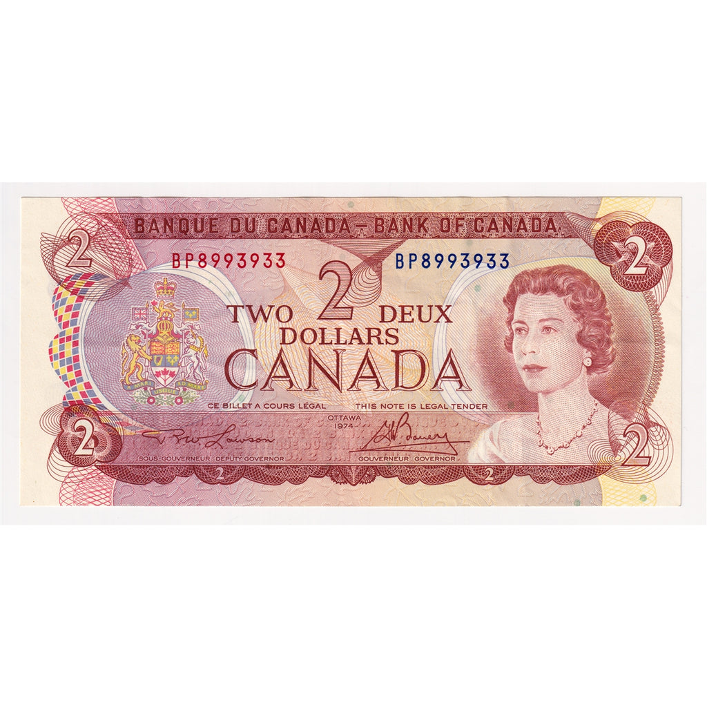 BC-47a 1974 Canada $2 Lawson-Bouey, BP, Original Tint, VF-EF (VF30)