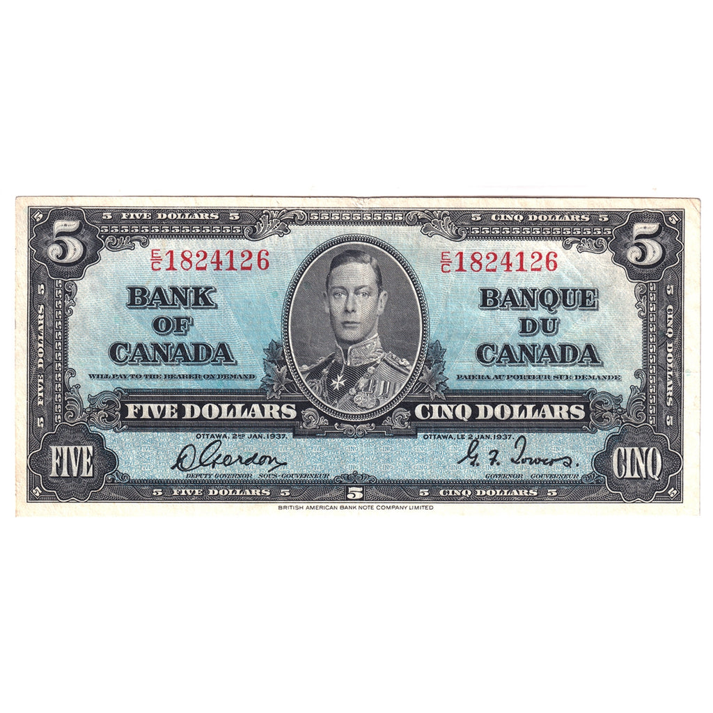 BC-23b 1937 Canada $5 Gordon-Towers, E/C, F-VF (F15)