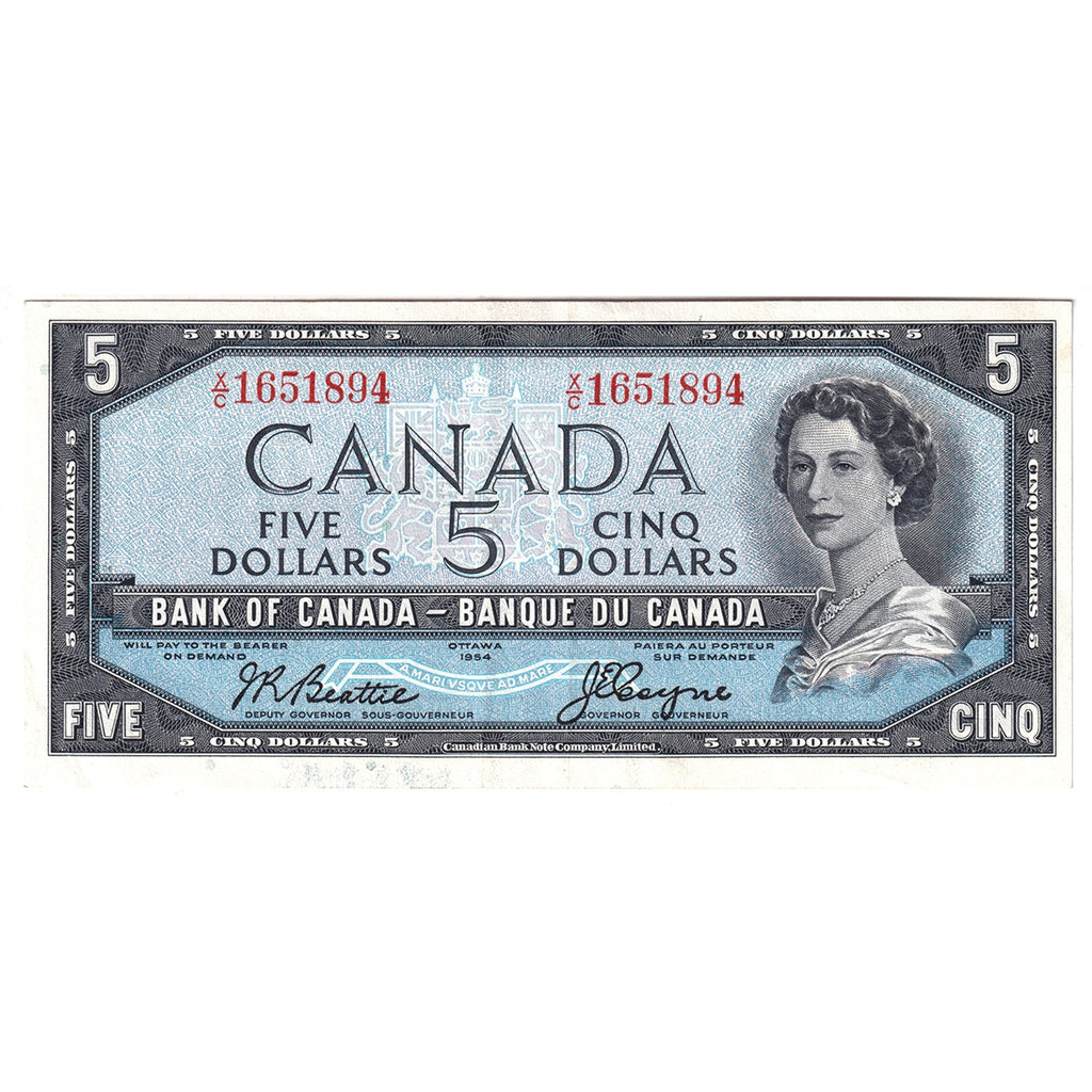 BC-39a-i 1954 Canada $5 Beattie-Coyne, X/C, Extra Fine (EF40)