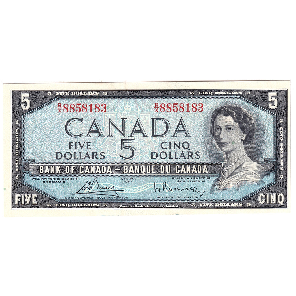 BC-39c 1954 Canada $5 Bouey-Rasminsky, R/X, EF-AU (EF45)