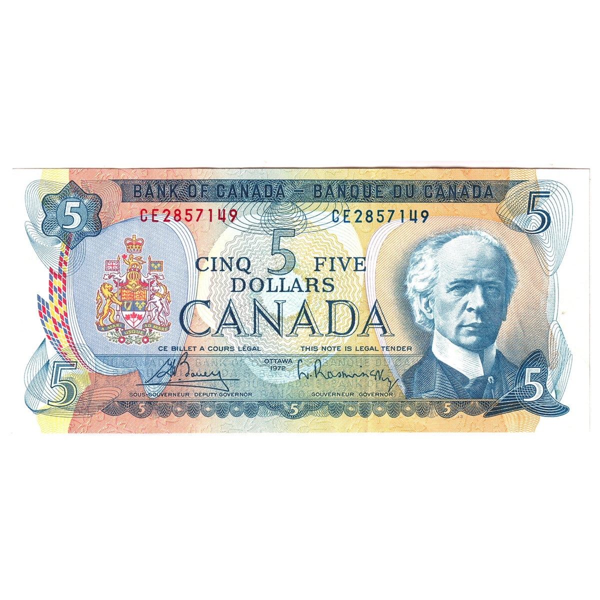 BC-48a 1972 Canada $5 Bouey-Rasminsky, CE, Extra Fine (EF40)