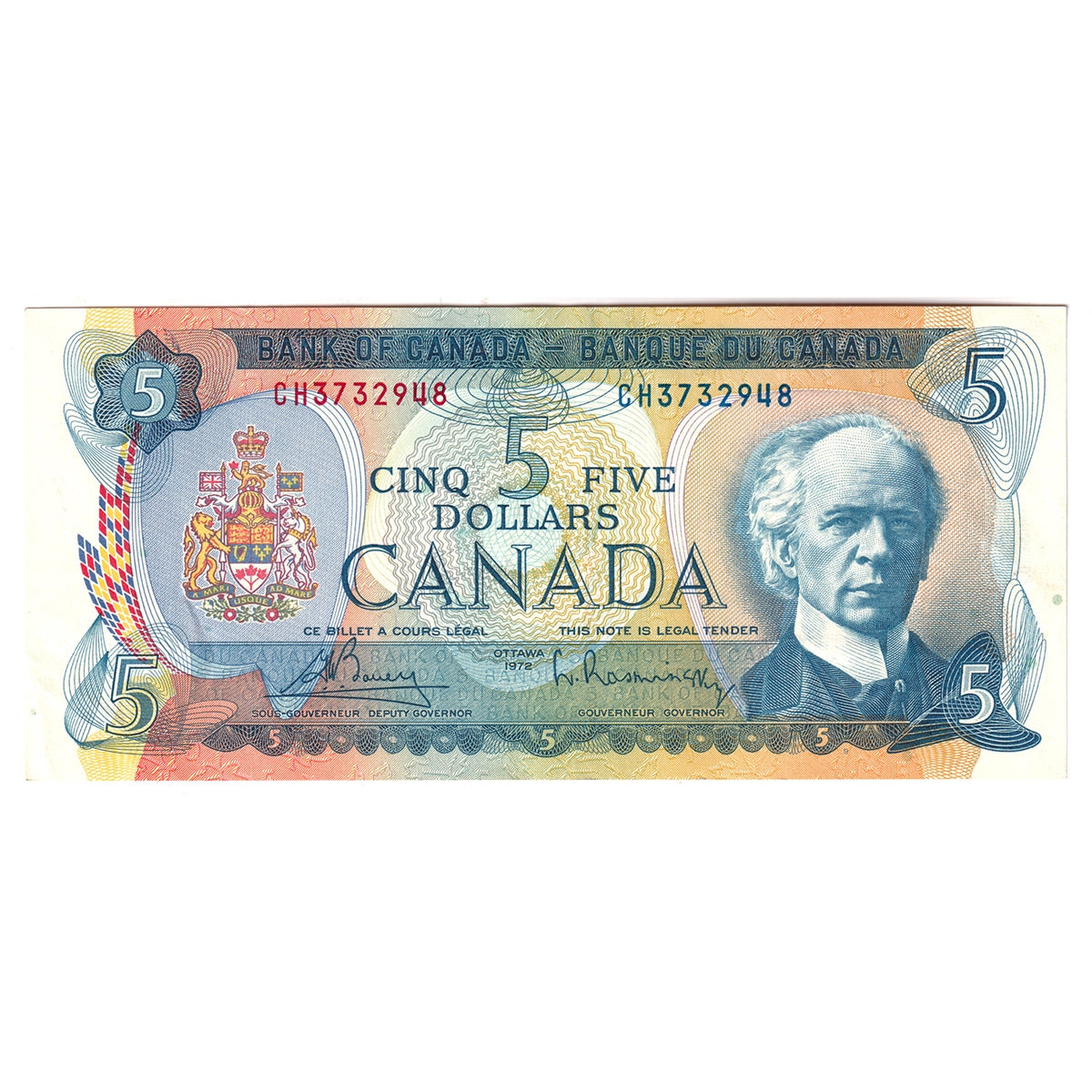 BC-48a 1972 Canada $5 Bouey-Rasminsky, CH, EF-AU (EF45)